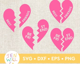 Best Friend svg, Valentines Day svg, best friend necklace 90s inspired SVG clipart, broken heart clipart png, eps