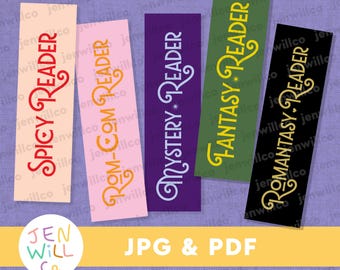 Genre Bookmarks: Rom-Com, Fantasy, Mystery (Digital Download)