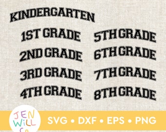 Varsity Back To School Grade Bundle SVG: K-8 Cut Files (Digital Download)
