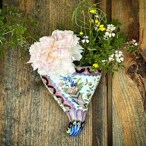 Antique Faience Wall Pocket ~ French Fourmaintraux Desvres 1800s / Wall Vase