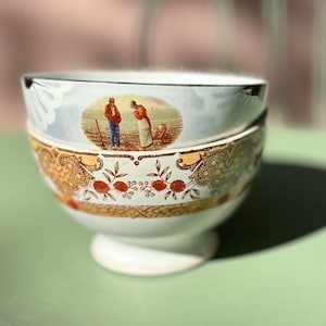 Vintage French Cafe Au Lait, Footed Bowls / Bols - Sold as Pair