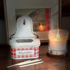 Antique Enamel Red & White Allumettes / Match Box / French Match Holder with Strike Top ~ BB Freres