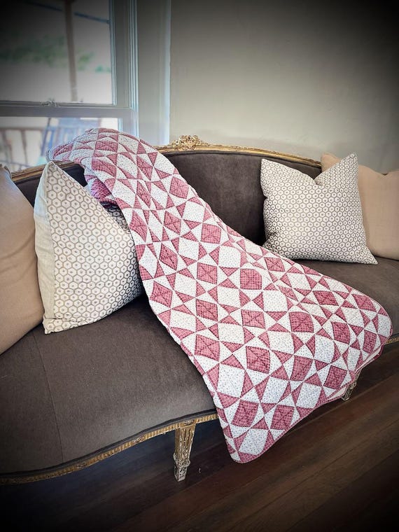 Vintage Handmade Patchwork Quilt: Rustic Farmhouse Throw Blanket (60x80)