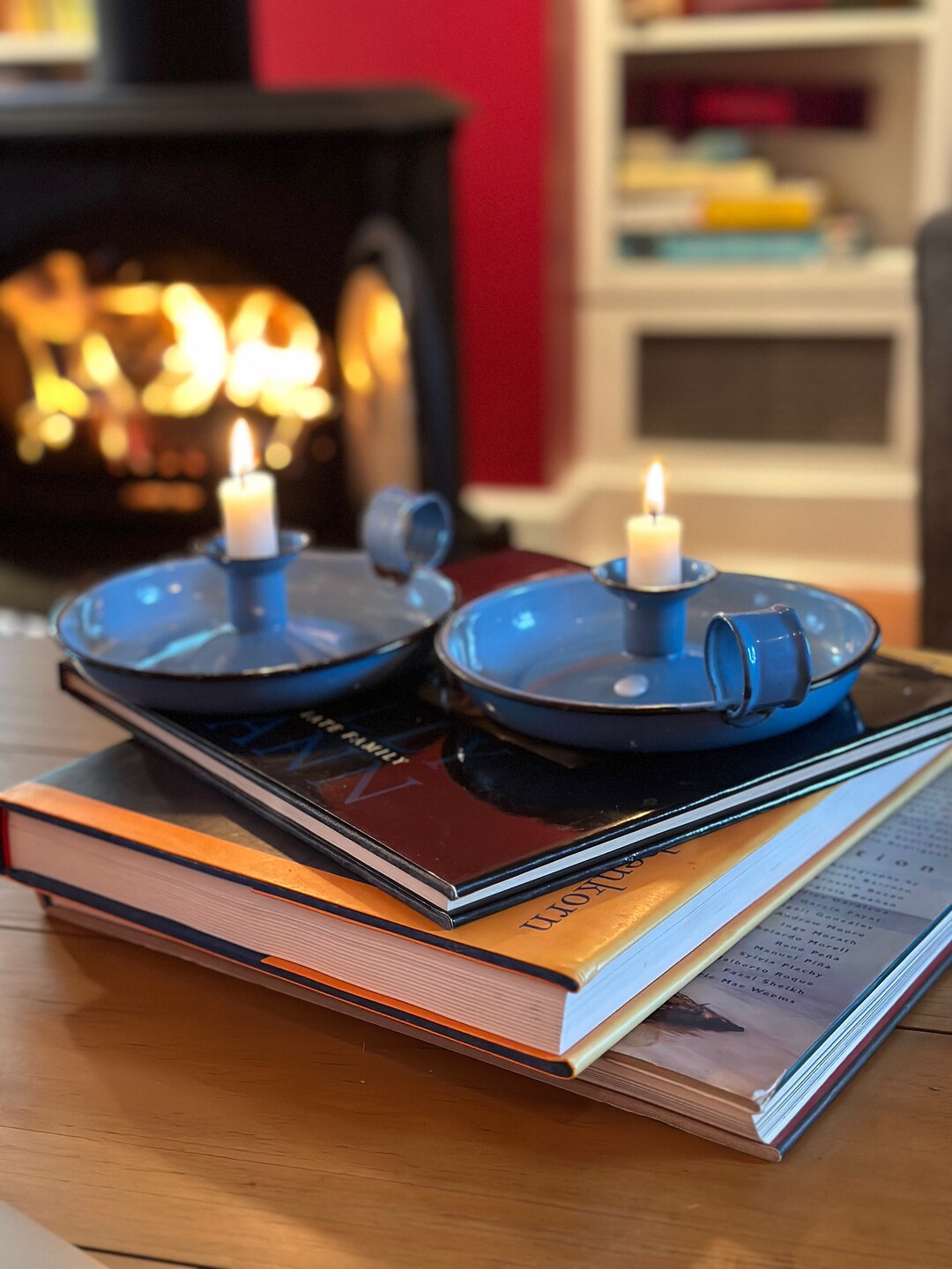 Vintage Enamel Candle Holders With Handles Set of Two Etsy