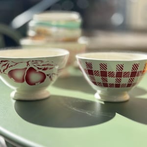 Vintage French Cafe Au Lait, Footed Bowls / Bols - Sold as Pair