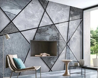 Modern Grey Geometric Marble Wallpaper Peel and Stick Wallpaper Self Adhesive Wallpaper Living Room Bedroom Creative Custom Wall Mural