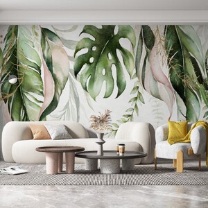 Green Leaves Wallpaper Marble Wallpaper Peel and Stick Wallpaper Self Adhesive Wallpaper Living Room Bedroom Abstract floral wallpaper