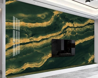 Luxury Green Golden Patch Marble Wallpaper Peel and Stick Wallpaper Self Adhesive Wallpaper Living Room Bedroom Marble Texture Wallpaper