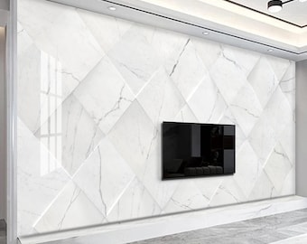 White Marble TV Background Marble Wallpaper Peel and Stick Wallpaper Self Adhesive Wallpaper Living Room Bedroom Bathroom Tiles Wallpaper
