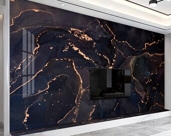 Dark Blue Gold Abstract Art Wallpaper Peel and Stick Wallpaper Self Adhesive Wallpaper Living Room Bedroom Creative Abstract Wallpaper