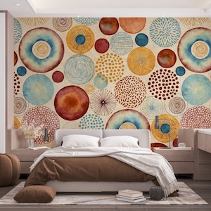 Cercles colorés Abstrait Nordic Wallpaper Peel and Stick Wallpaper Papier peint auto-adhésif Salon Chambre à coucher Creative Abstract Wallpaper