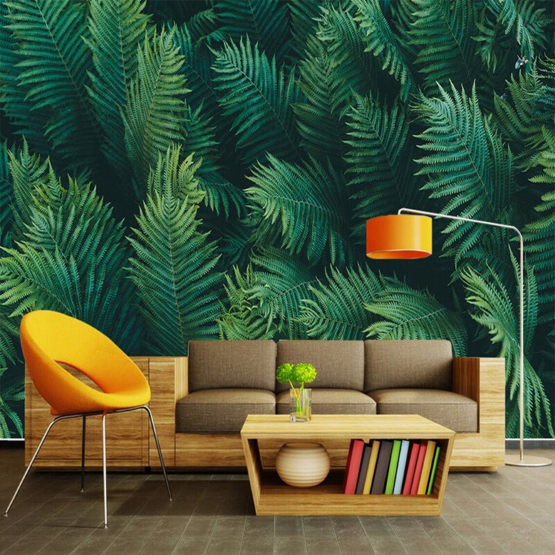Green Natural Leaf Wallpaper Peel & Stick Wall Mural Self | Etsy