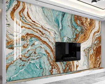 Light Blue Brown Abstract Marble Wallpaper Peel and Stick Wallpaper Self Adhesive Wallpaper Living Room Bedroom Creative Abstract Wallpaper