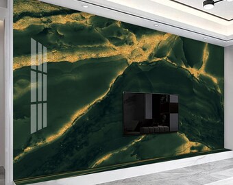 Green Golden Patch Luxury Marble Wallpaper Peel and Stick Wallpaper Self Adhesive Wallpaper Living Room Bedroom Marble Texture Wallpaper