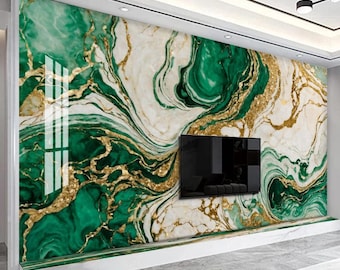 Alcohol Ink Green Gold Marble Wallpaper Peel and Stick Wallpaper Self Adhesive Wallpaper Living Room Bedroom Abstract Wallpaper