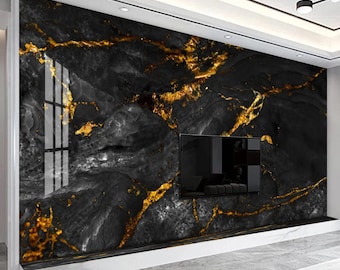 Marble Wallpaper Black Gold Marble Stone Wallpaper Peel and Stick Wallpaper Self Adhesive Wallpaper Living Room Black Marble Wallpaper