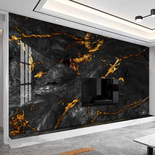 Marble Wallpaper Black Gold Marble Stone Wallpaper Peel and Stick Wallpaper Self Adhesive Wallpaper Living Room Black Marble Wallpaper