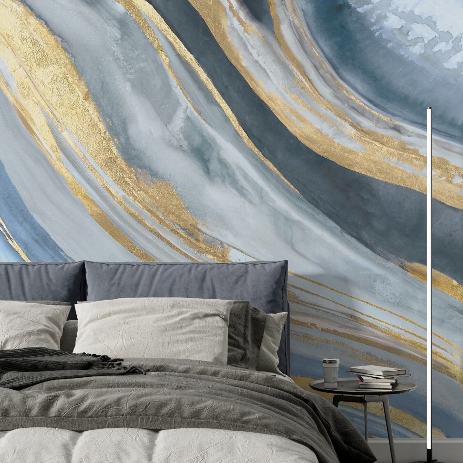 Blue Gold Stripes Marble Wallpaper Peel and Stick Wallpaper Self ...