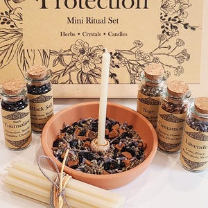 Protection Spell Kit, Crystals, Herbs, Candles, Apothecary Set