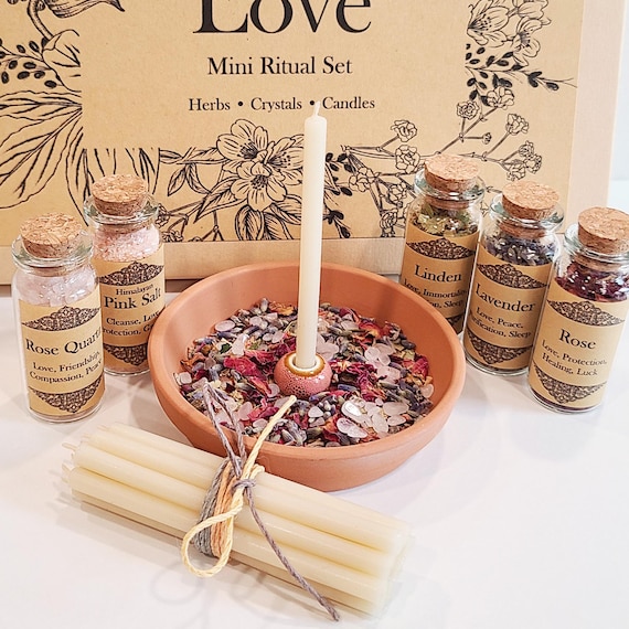Love Spell Kit, Crystals, Herbs, Candles, Apothecary Set