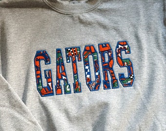 Sweat-shirt universitaire, sweat-shirt universitaire appliqué, sweat-shirt bleu et orange, sweat-shirt d'équipe sportive, sweat-shirt de sport, sweat-shirt de Floride