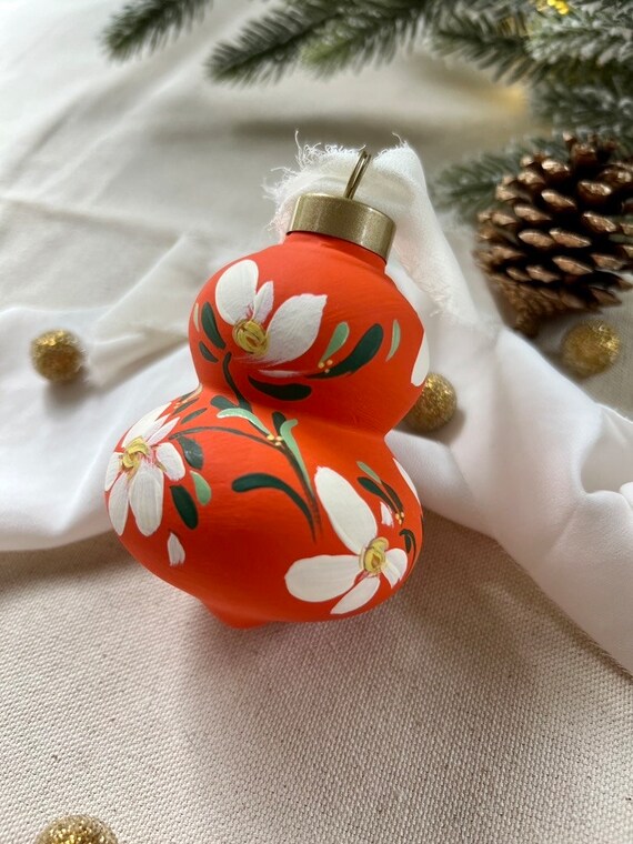 Floral Christmas Ornaments, Hand Painted Christmas Ornaments