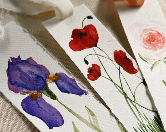 Watercolor Bookmarks, Floral Bookmark Set, Handpainted Bookmarks, Sweet