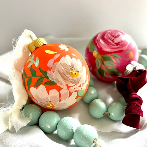 Floral Christmas Ornaments Hand Painted Christmas Ornaments Etsy