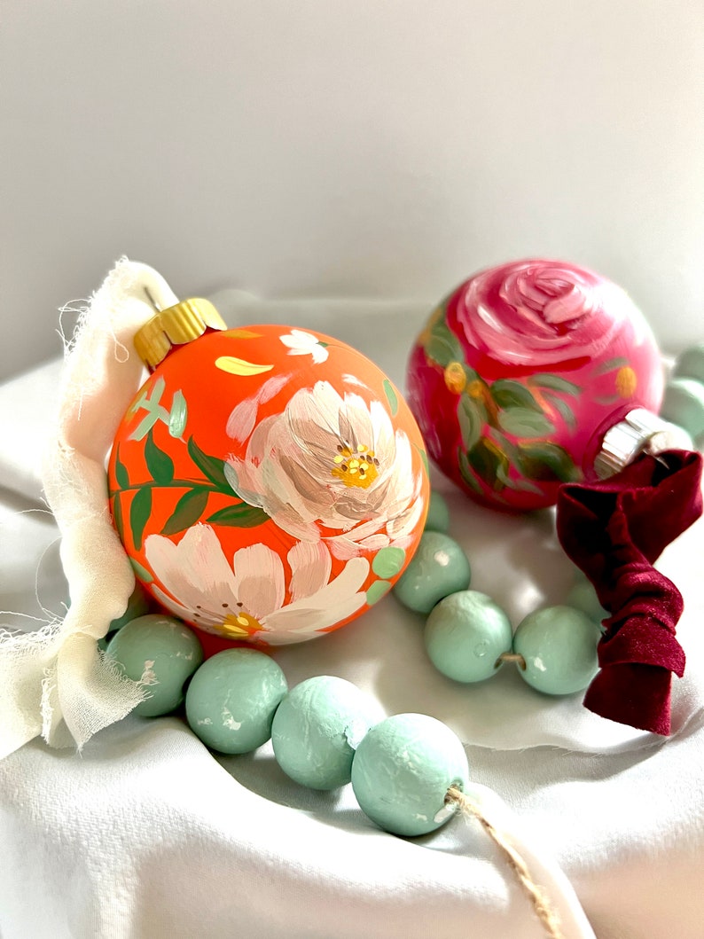 Floral Christmas Ornaments Hand Painted Christmas Ornaments Etsy Christmas Ornaments Hand Painted