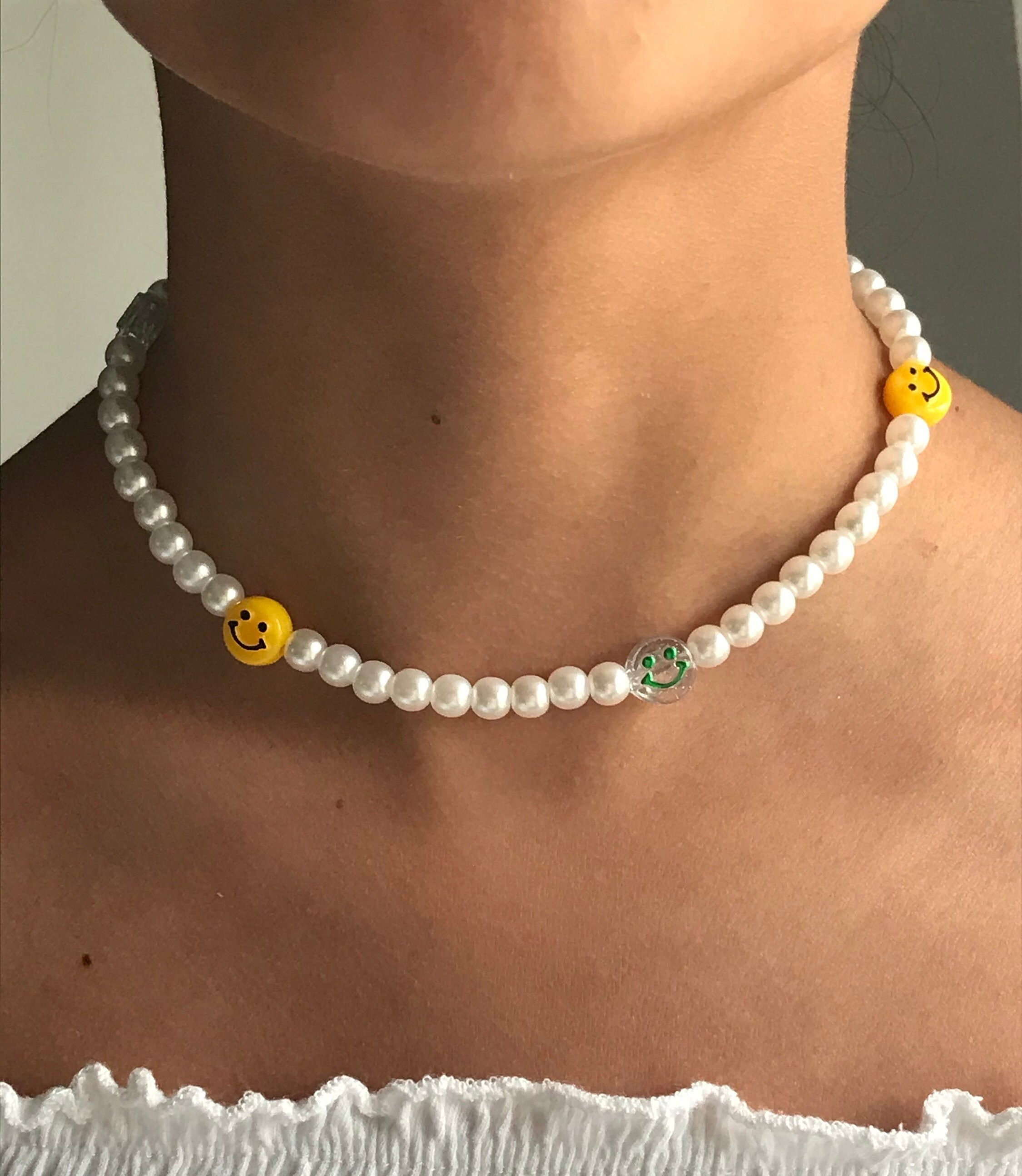 SELENICHAST Smiley Face Pearl Choker Necklace Summer India | Ubuy