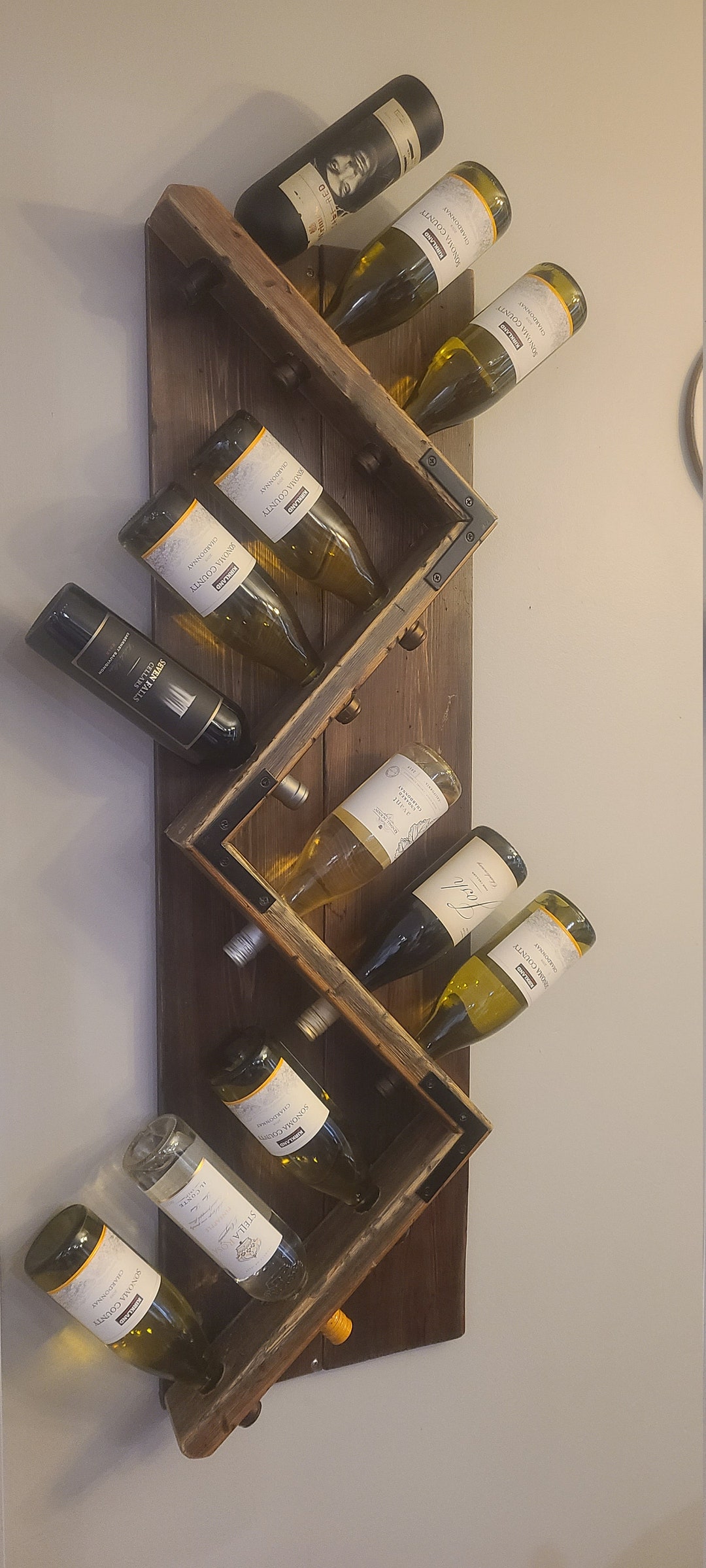Distressed Wood 12 Bottle Zig Zag Wine Rack Etsy