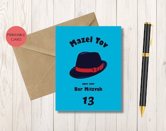 Mazel Tov Bar Mitzvah Card Congratulations Digital Print Download