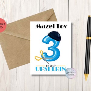 Mazel Tov sul tuo Upsherin / Download digitale / Carta stampabile / Carta ebraica per ragazzo di un anno