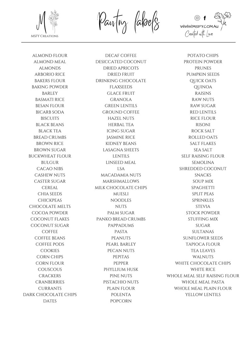 128 Modern Minimalist Black Kitchen Pantry Labels Stickers Etsy Australia