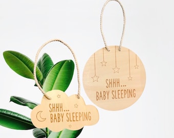 Shh baby is sleeping plaque Sign- Front Door room door Sign- Do Not Disturb Sign | Newborn Baby Sign- Newborn Gift -Baby Shower Gift