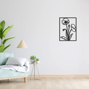 Wand Tattoo | Lineart | Liebe | 3D Schriftzug | Minimalistisches Lineart Wandbild | Modernes minimalistisches Design | Mohnblume | Blume
