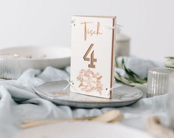 Table number with menu card | Table numbers | Menu card | Menu cards | Place card stand | Wedding table number | Decoration | Wood | Welcome