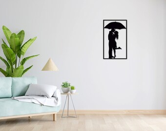 Liebespaar, Paar, Liebespaar unterm Regenschirm, küssen, Lineart, Wanddeko, Line Art, minimalistisch, Wandobjekt, Laserdeko, Laser