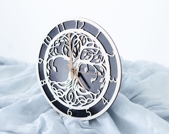Wall clock Tree of Life wood natural – handcrafted dial with quartz movement – spiritual wooden clock wall decoration