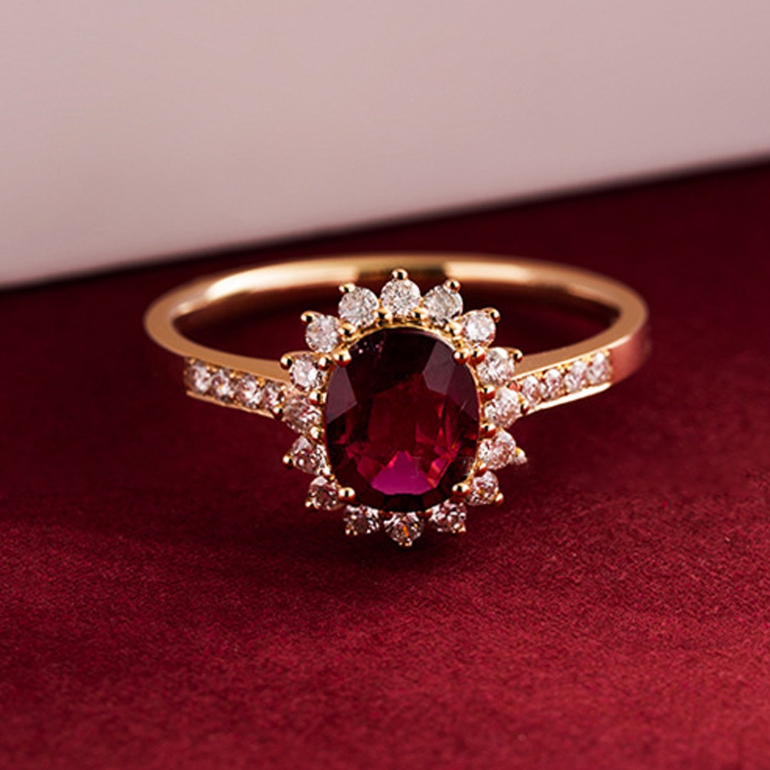 18K Solid Gold Ruby Ring Ruby Art Deco Ring Ruby Red CZ - Etsy