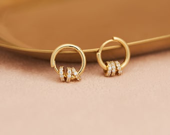 Hoop earrings with zirconia pendants, Creoles silver 925 with zirconia, small gold hoops, gold hoop earrings, circle charm hoops