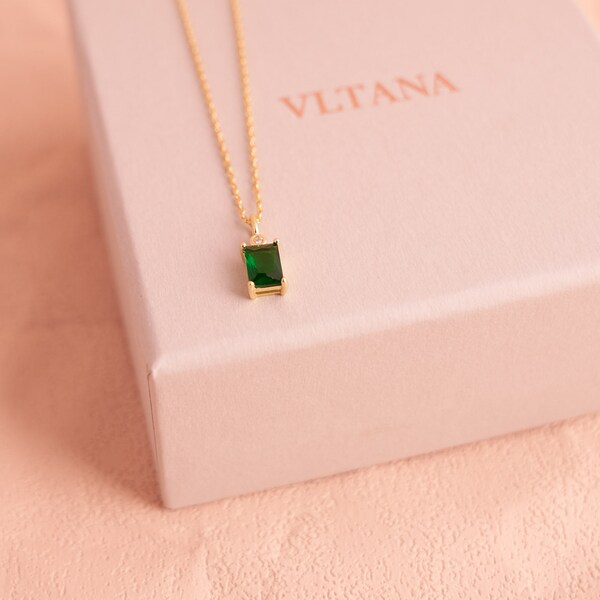 Rectangular Emerald Necklace Etsy