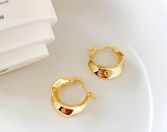 Gold Fulani Hoop Earrings, Uneven Hoops, Gold Chunky hoop, Round hoop thick earring, wide hoop earrings, delicate earrings, gold hoops