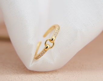 Adjustable gold knots ring, Dainty Pave Chain Ring, 18k gold plated ring, Minimalist open ring, Delicate gold ring, Women's ring