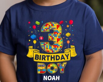 Personalized Kids Birthday Shirt, Custom Name Boy Shirt, Building Blocks Tee
