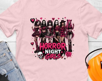 Horror Night Girls Halloween Shirt, Pink Gothic Spooky Girls Shirt, Horror Lover Gift, Halloween Party Sweatshirt, Cute Spooky Tee