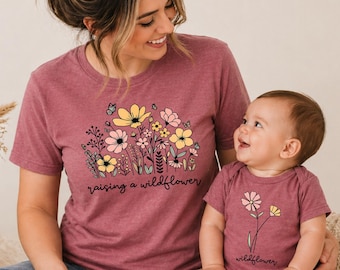 Mommy and Me Matching Shirt, Raising a Wildflower Mom Tee, Wildflower Baby Bodysuit Toddler T-Shirt