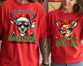 Funny Matching Christmas Shirts for Couples, Reindeer Husband Wife Tees, Holiday Party Outfit, Cute Boyfriend Girlfriend Gift
