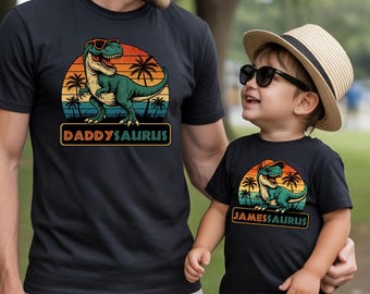 Personalized Dad and Son Dinosaur Shirts, Custom Namesaurus Matching Outfits, Father's Day Gift
