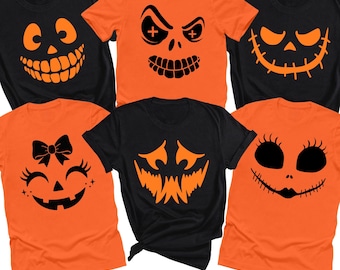 Halloween Pumpkin Face Shirt, Funny Matching Family Halloween TShirts, Cute Spooky Graphic Tee, Fall Costume Outfit